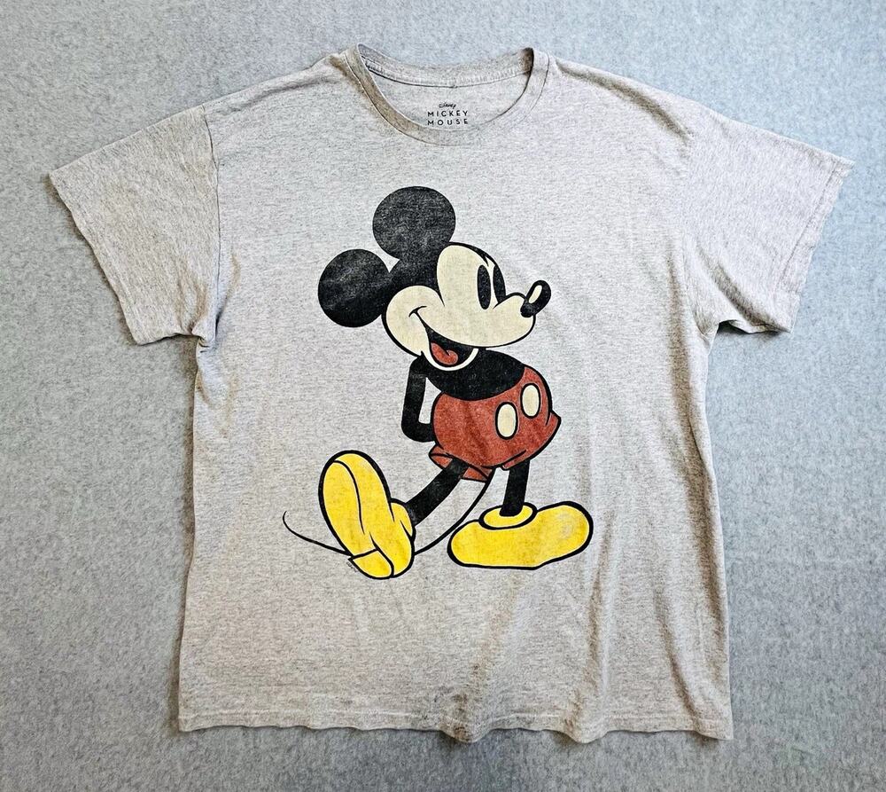 Disney Mickey Mouse Tshirt Adult Gray Short Sleeve Graphic Tee Sz L